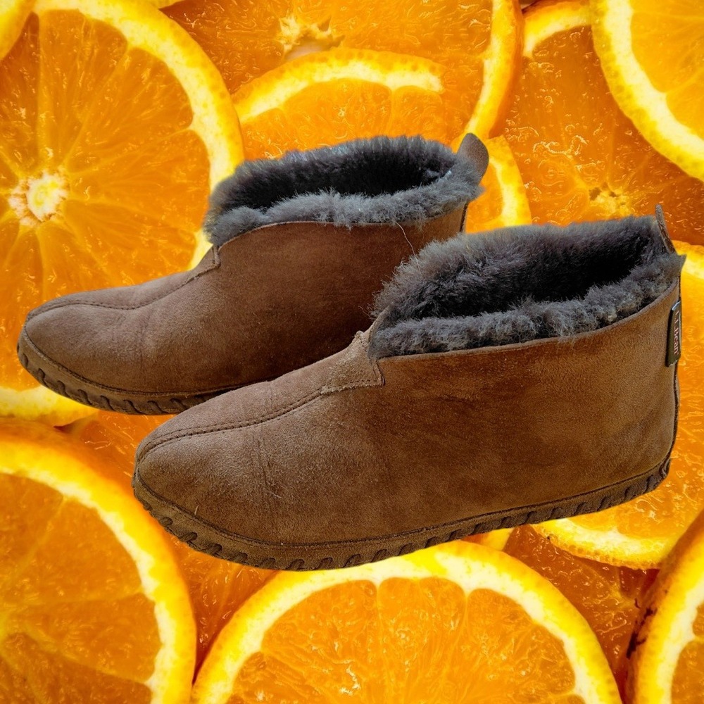 LL Bean Wicked Good Slipper Boots Womens 7 Brown Suede Shearling 105120